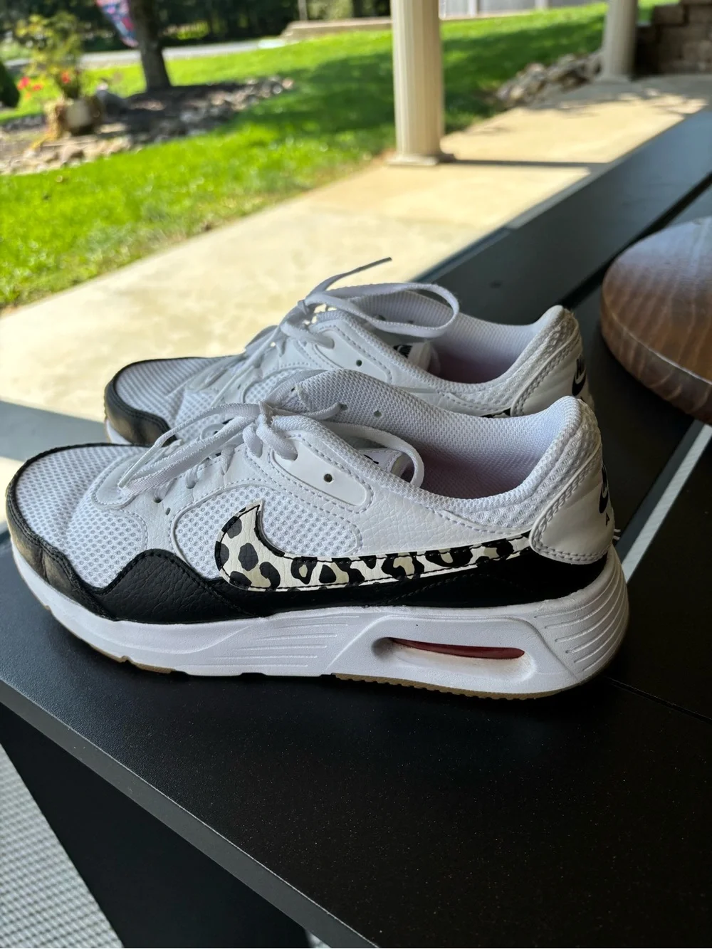 Nike White and Black Sneakers with Camo Swoosh size 8